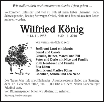 Traueranzeige von Wilfried König  von Magdeburger Volksstimme