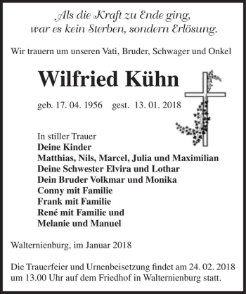 Traueranzeige von Wilfried Kühn  von Magdeburger Volksstimme