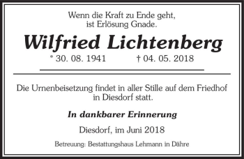 Traueranzeige von Wilfried Lichtenberg  von Magdeburger Volksstimme