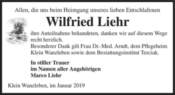 Traueranzeige von Wilfried Liehr  von Magdeburger Volksstimme