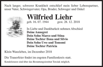 Traueranzeige von Wilfried Liehr  von Magdeburger Volksstimme