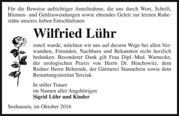Traueranzeige von Wilfried Lühr  von Magdeburger Volksstimme
