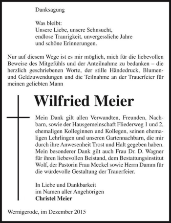 Traueranzeige von Wilfried Meier  von Magdeburger Volksstimme