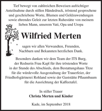 Traueranzeige von Wilfried Merten  von Magdeburger Volksstimme