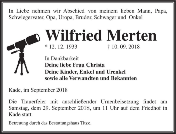 Traueranzeige von Wilfried Merten  von Magdeburger Volksstimme