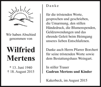 Traueranzeige von Wilfried Mertens  von Magdeburger Volksstimme