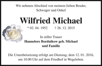 Traueranzeige von Wilfried Michael  von Magdeburger Volksstimme