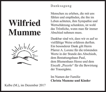 Traueranzeige von Wilfried Mumme  von Magdeburger Volksstimme