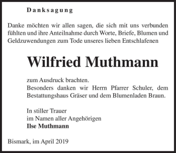 Traueranzeige von Wilfried Muthmann  von Magdeburger Volksstimme