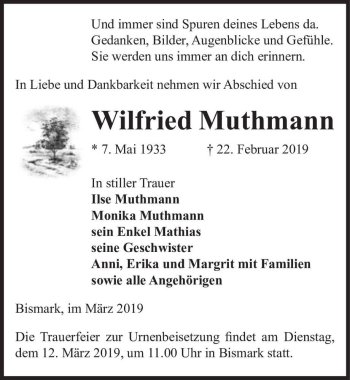 Traueranzeige von Wilfried Muthmann  von Magdeburger Volksstimme