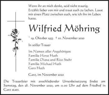 Traueranzeige von Wilfried Möhring  von Magdeburger Volksstimme