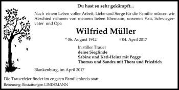 Traueranzeige von Wilfried Müller  von Magdeburger Volksstimme
