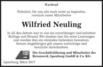 Traueranzeige von Wilfried Neuling  von Magdeburger Volksstimme