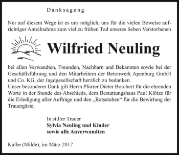 Traueranzeige von Wilfried Neuling  von Magdeburger Volksstimme