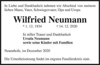 Traueranzeige von Wilfried Neumann  von Magdeburger Volksstimme
