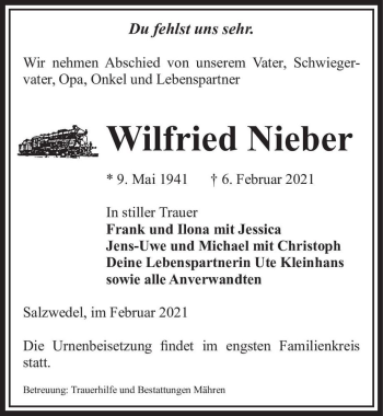 Traueranzeige von Wilfried Nieber  von Magdeburger Volksstimme