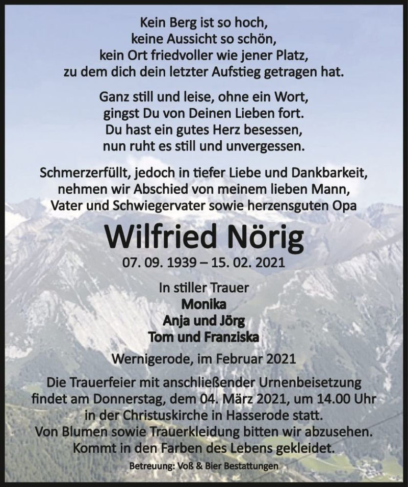  Traueranzeige für Wilfried Nörig  vom 27.02.2021 aus Magdeburger Volksstimme