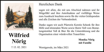 Traueranzeige von Wilfried Nörig  von Magdeburger Volksstimme
