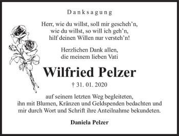 Traueranzeige von Wilfried Pelzer  von Magdeburger Volksstimme