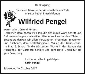 Traueranzeige von Wilfried Pengel  von Magdeburger Volksstimme