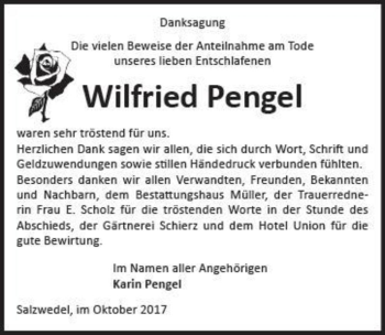 Traueranzeige von Wilfried Pengel  von Magdeburger Volksstimme