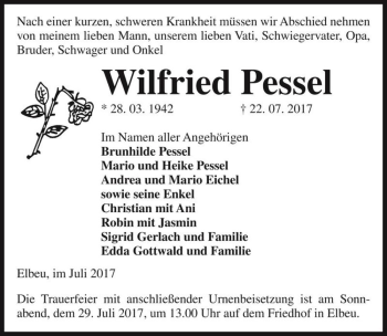 Traueranzeige von Wilfried Pessel  von Magdeburger Volksstimme