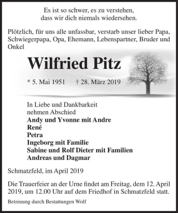 Traueranzeige von Wilfried Pitz  von Magdeburger Volksstimme