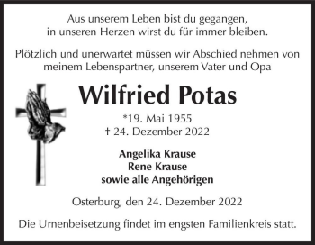 Traueranzeige von Wilfried Potas  von Magdeburger Volksstimme