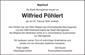 Traueranzeige von Wilfried Pöhlert  von Magdeburger Volksstimme