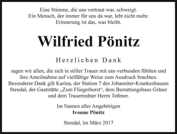 Traueranzeige von Wilfried Pönitz  von Magdeburger Volksstimme