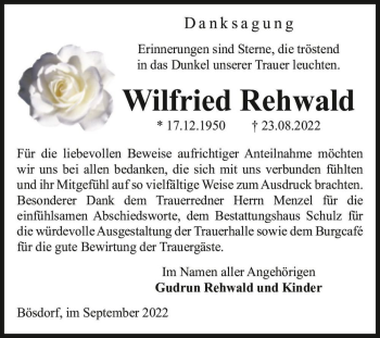Traueranzeige von Wilfried Rehwald  von Magdeburger Volksstimme