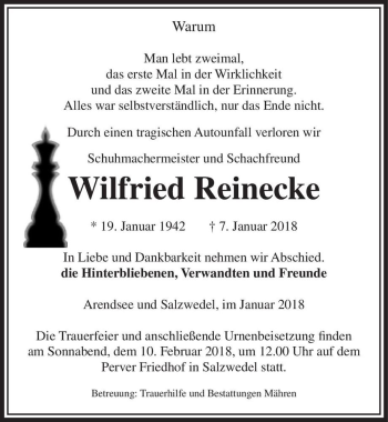 Traueranzeige von Wilfried Reinecke  von Magdeburger Volksstimme