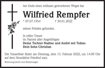 Traueranzeige von Wilfried Rempfer  von Magdeburger Volksstimme