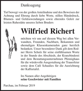 Traueranzeige von Wilfried Richert  von Magdeburger Volksstimme