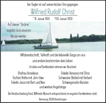 Traueranzeige von Wilfried Rudolf Christ  von Magdeburger Volksstimme