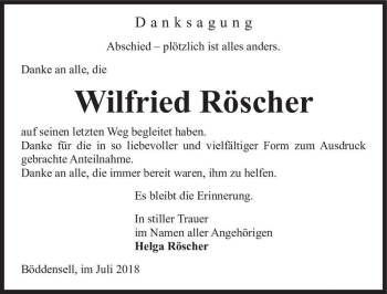 Traueranzeige von Wilfried Röscher  von Magdeburger Volksstimme