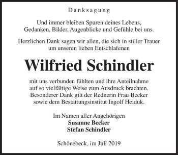 Traueranzeige von Wilfried Schindler  von Magdeburger Volksstimme