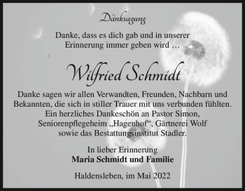 Traueranzeige von Wilfried Schmidt  von Magdeburger Volksstimme