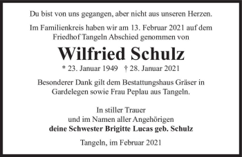 Traueranzeige von Wilfried Schulz  von Magdeburger Volksstimme