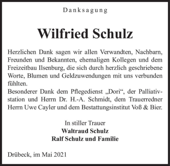 Traueranzeige von Wilfried Schulz  von Magdeburger Volksstimme