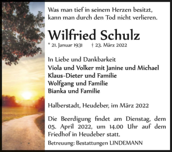Traueranzeige von Wilfried Schulz  von Magdeburger Volksstimme