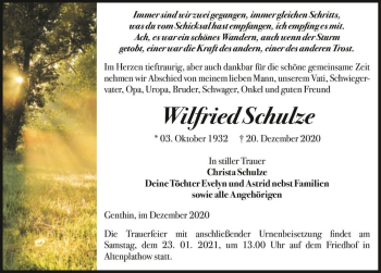 Traueranzeige von Wilfried Schulze  von Magdeburger Volksstimme