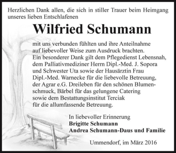 Traueranzeige von Wilfried Schumann  von Magdeburger Volksstimme