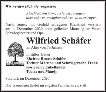 Traueranzeige von Wilfried Schäfer  von Magdeburger Volksstimme