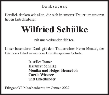 Traueranzeige von Wilfried Schülke  von Magdeburger Volksstimme