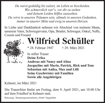 Traueranzeige von Wilfried Schüller  von Magdeburger Volksstimme