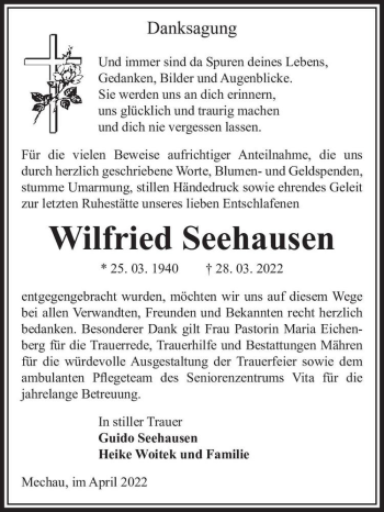 Traueranzeige von Wilfried Seehausen  von Magdeburger Volksstimme