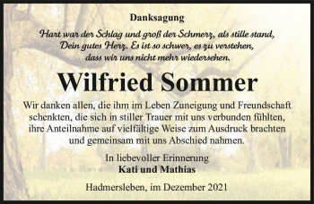 Traueranzeige von Wilfried Sommer  von Magdeburger Volksstimme