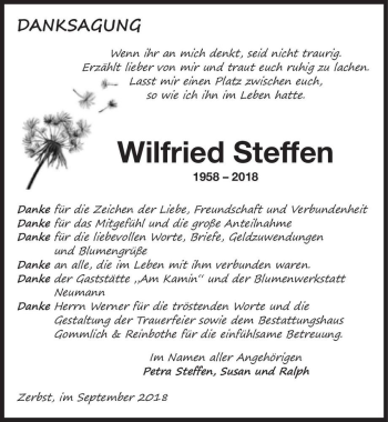 Traueranzeige von Wilfried Steffen  von Magdeburger Volksstimme
