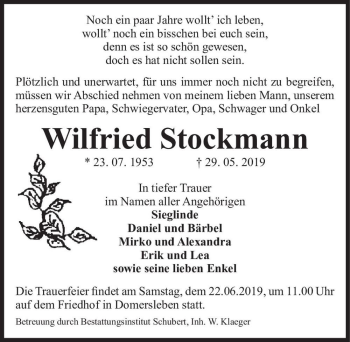 Traueranzeige von Wilfried Stockmann  von Magdeburger Volksstimme